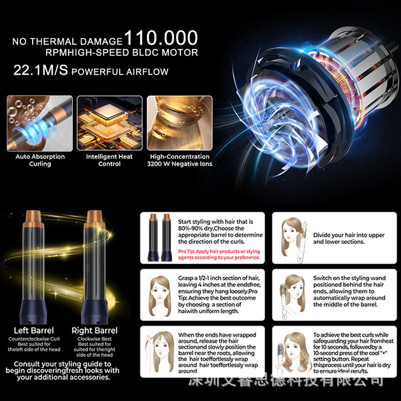 Cross-border new 7 in 1 multi-function curling hair straightening blow dry hot air comb high-speed smooth hair comb hair dryer curling iron for home use