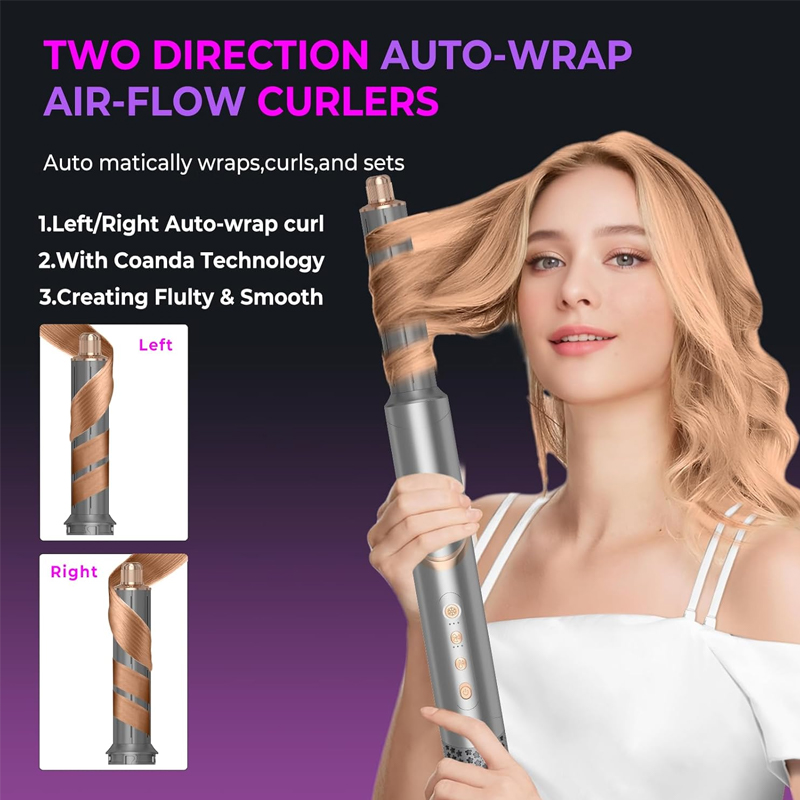 8 in 1 Hair Dryer Brush, Air Styling Tools Wrap 110000 RPM High Speed Ionic Blow Dryer Brush Set, 1400 Watt Ions Hot Air Brush, Left&Right air Curler, Volumizer, Thermal Brush, Hair Straightener Brush