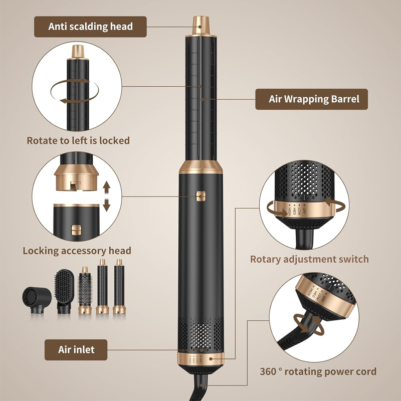 5 in 1 Blow Dryer Brush, Detachable Hair Dryer Brush Air Curler Air Curling Wrap Styler, Upgrade Hot Air Brush Negative Ion Curling Brush Iron, Hair Styling Tools for Drying Curling Straightening