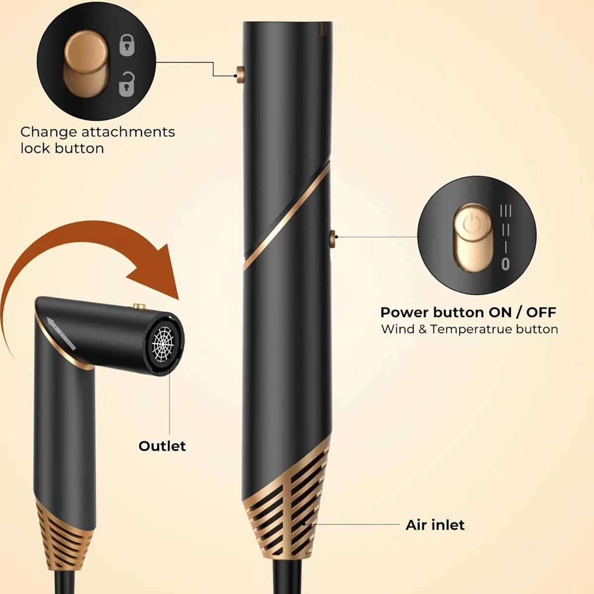 6 in 1 Blow Dryer Brush, Hair Dryer with Diffuser for Curly Hair, Negative Ionic Hair Dryer Brush Set, Air Curling Iron Air Styler, Brush Blow Dryer Straight, Volumize, Drying Hair Styling Tool