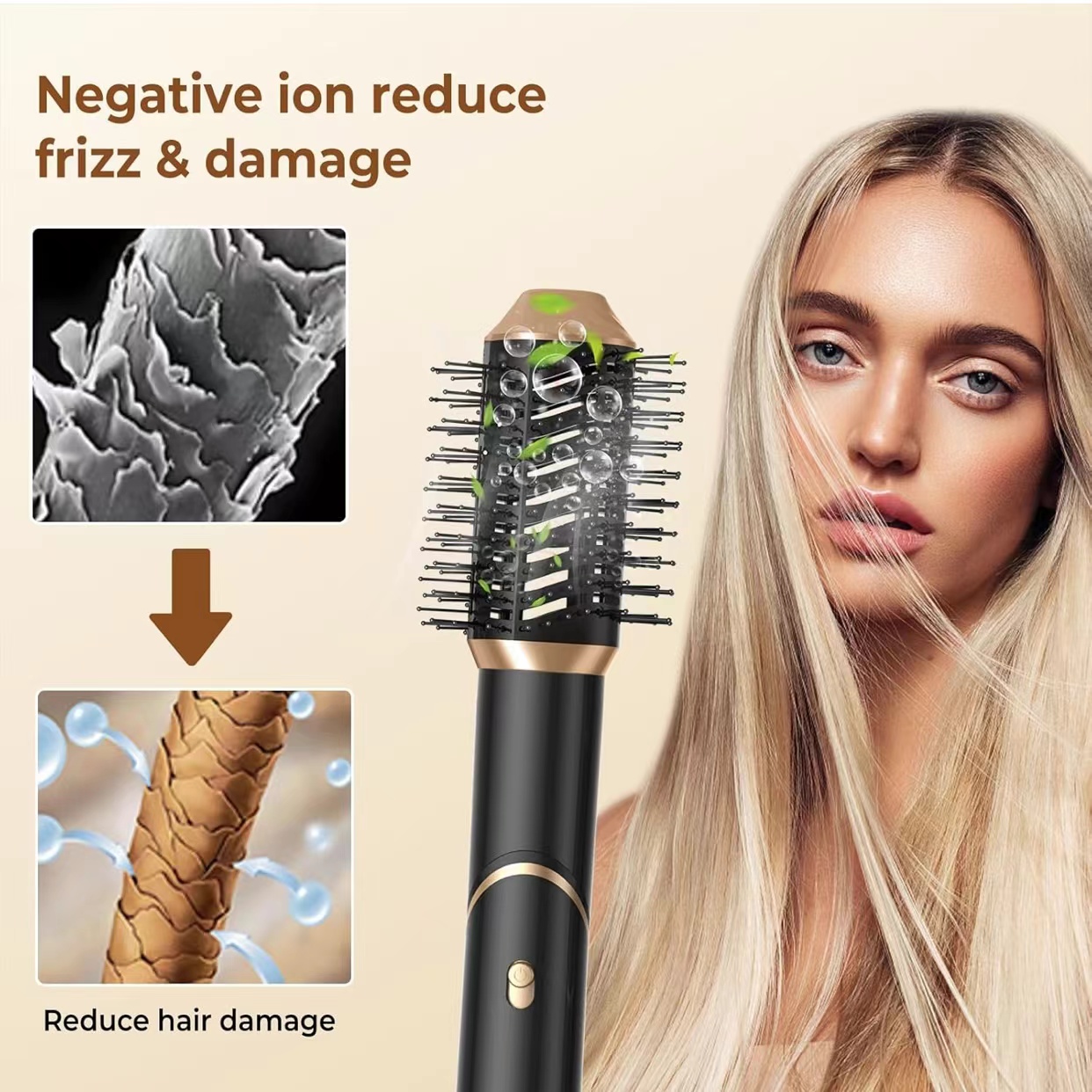 6 in 1 Blow Dryer Brush, Hair Dryer with Diffuser for Curly Hair, Negative Ionic Hair Dryer Brush Set, Air Curling Iron Air Styler, Brush Blow Dryer Straight, Volumize, Drying Hair Styling Tool