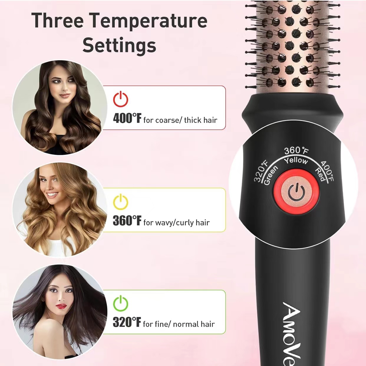 5 in 1 Curling Iron,Curling Wand Set and Thermal Brush Hair Tool,12 Temp Heating Setting Hot Comb,Interchangeable Ceramic Wand Curling Iron 110-240V