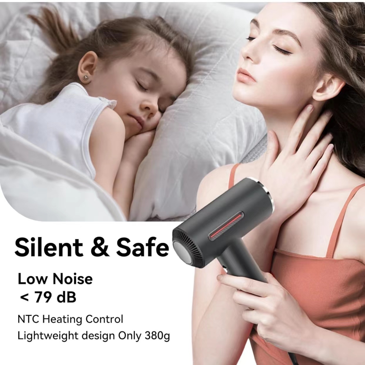 Intelligent high-speed hairdryer anion hot compress beauty hot and cold wind household cross-border aluminium alloy high-power hairdryer