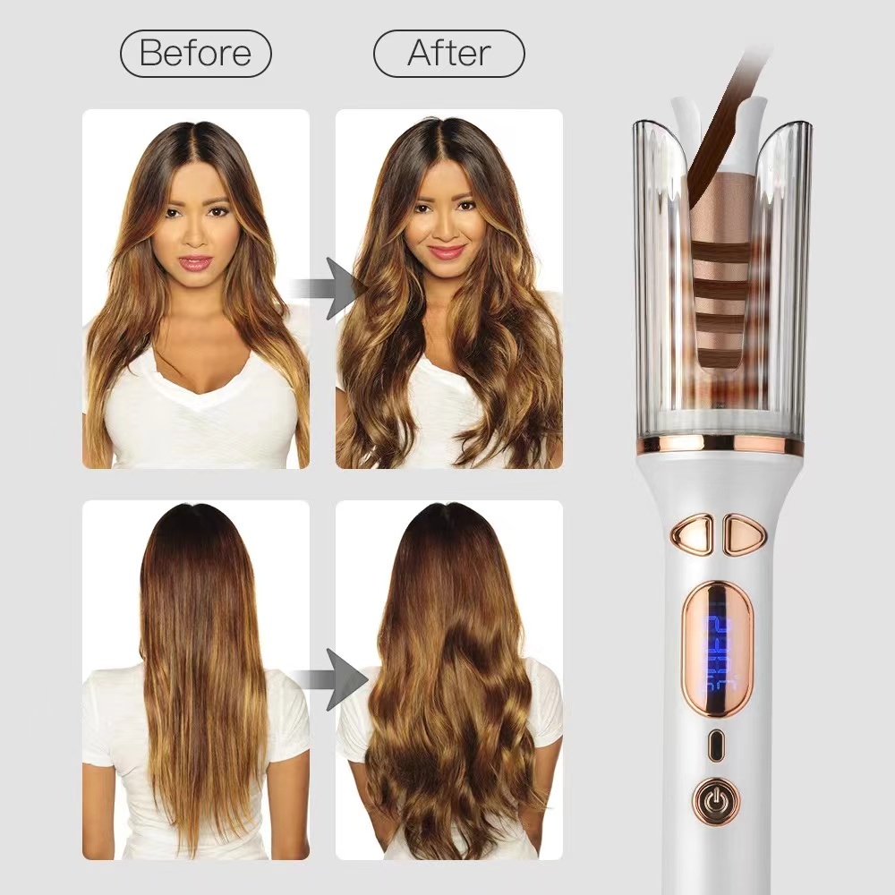Automatic Curling Iron, Auto Curling Wand with 1 inch Large Ceramic Barrel [Lasting Styling | Auto Shut Off] Dual Voltage Hair Curler w/ 4 Temps & Timer, Auto Rotating Wave Curling Iron Hot Tools
