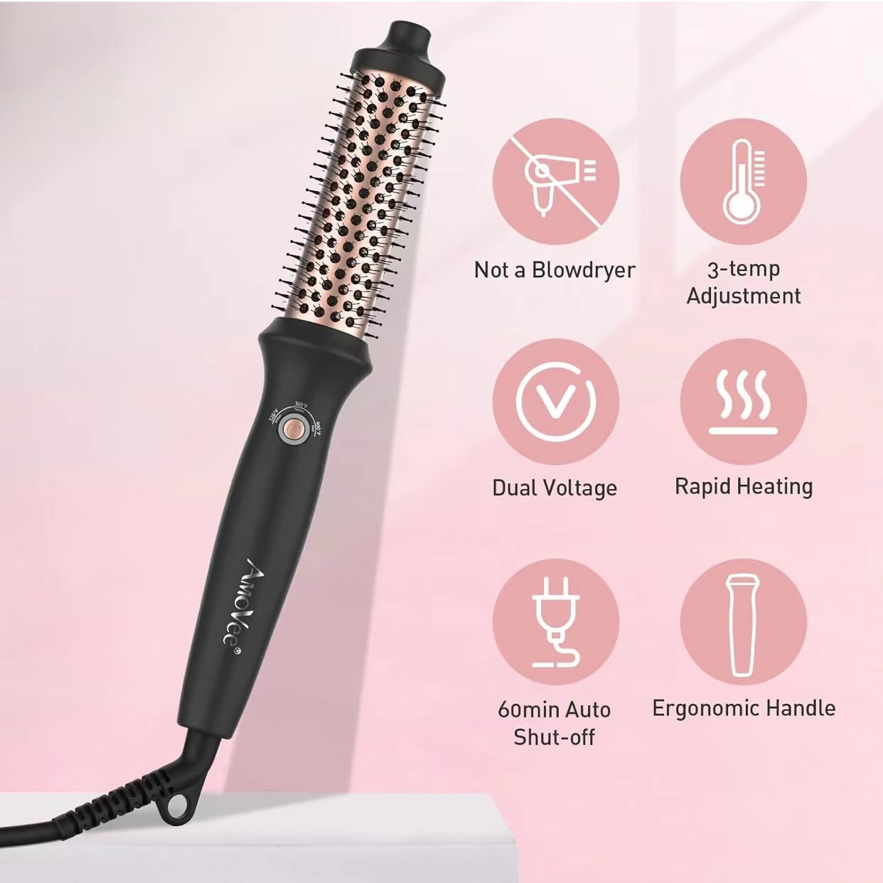 5 in 1 Curling Iron,Curling Wand Set and Thermal Brush Hair Tool,12 Temp Heating Setting Hot Comb,Interchangeable Ceramic Wand Curling Iron 110-240V