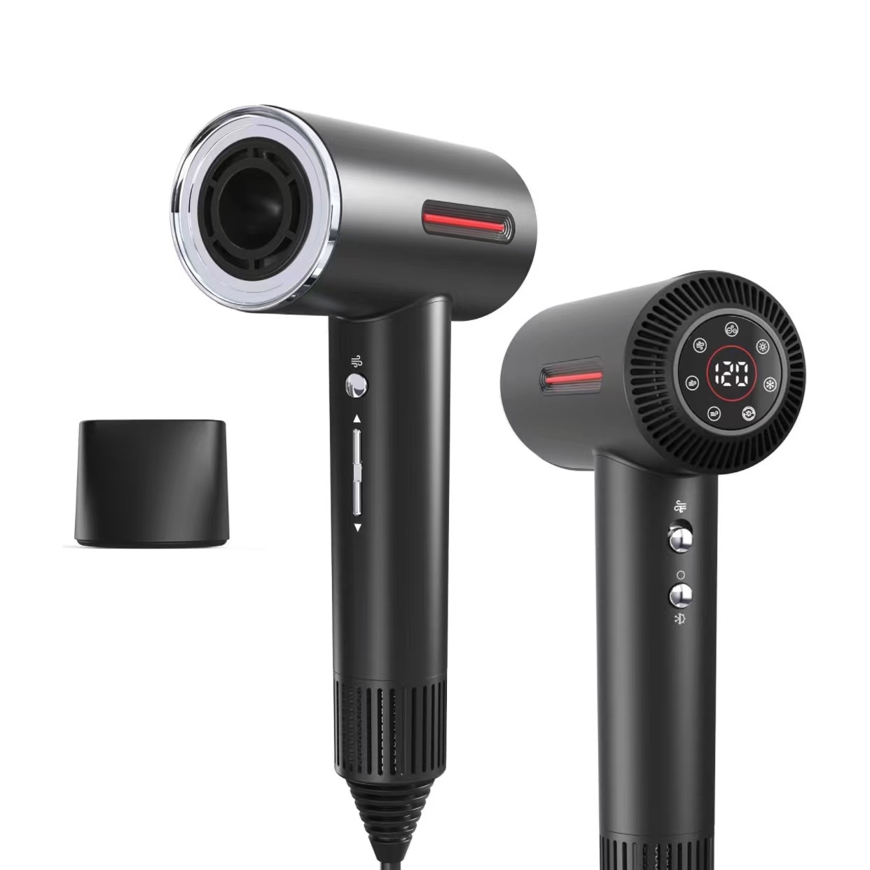 Intelligent high-speed hairdryer anion hot compress beauty hot and cold wind household cross-border aluminium alloy high-power hairdryer