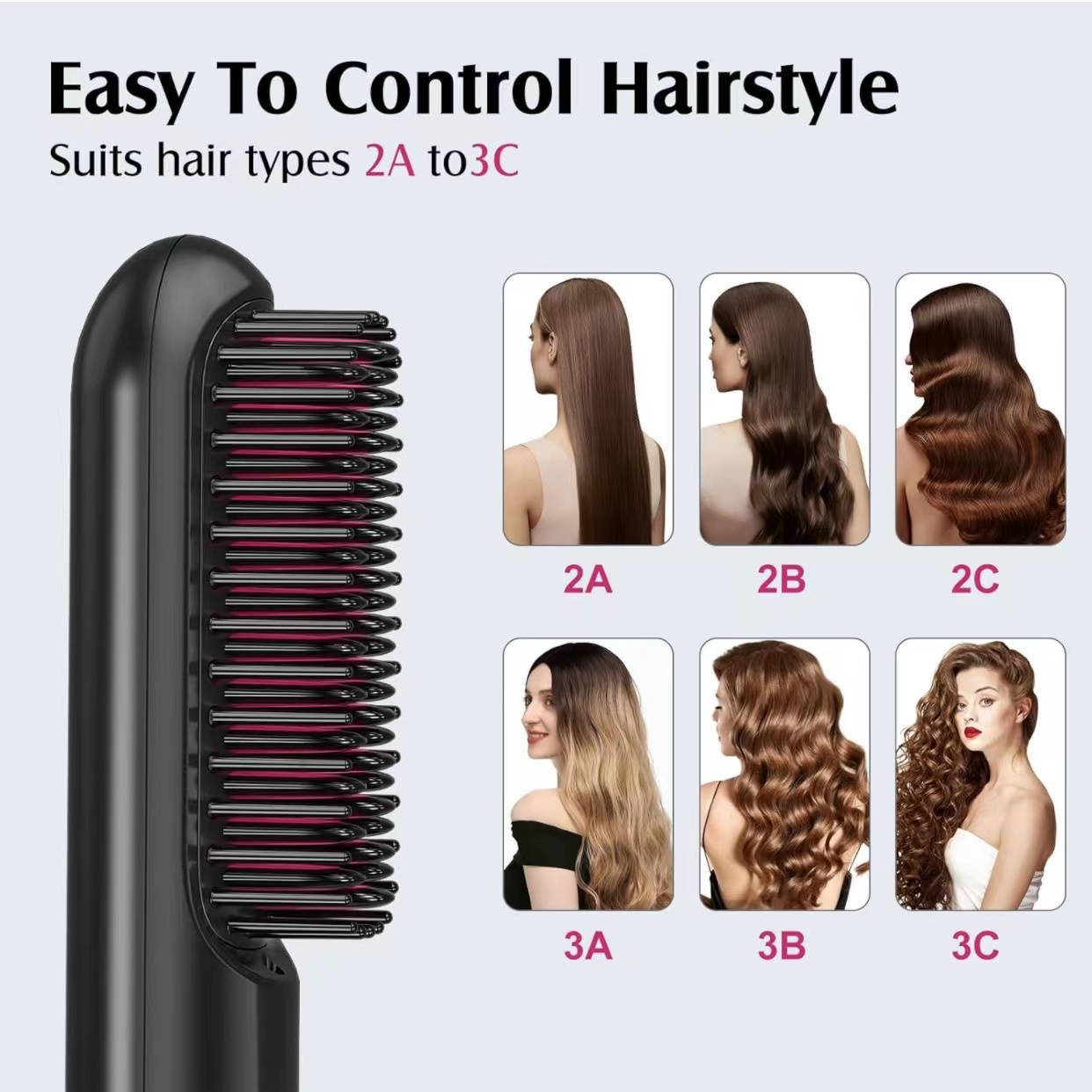 QUMOX Cordless Hair Straightener Brush, Portable Straightening Brush for Travel, Mini Hot Ionic Straightener Comb for Women, Ceramic Coating, Lightweight for Touch-ups