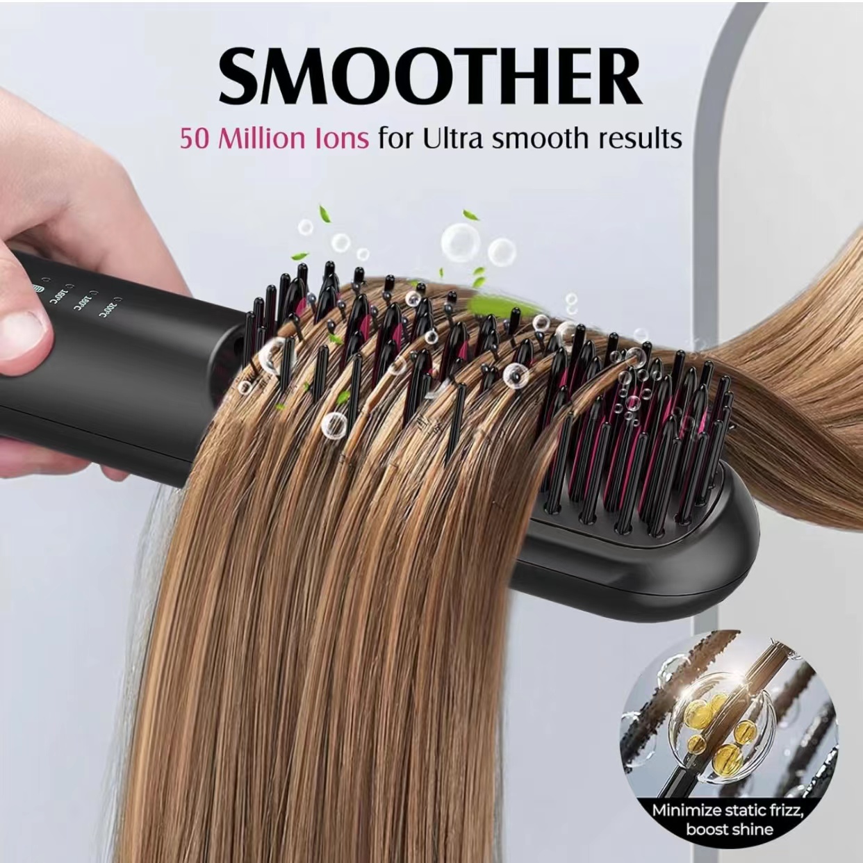 QUMOX Cordless Hair Straightener Brush, Portable Straightening Brush for Travel, Mini Hot Ionic Straightener Comb for Women, Ceramic Coating, Lightweight for Touch-ups