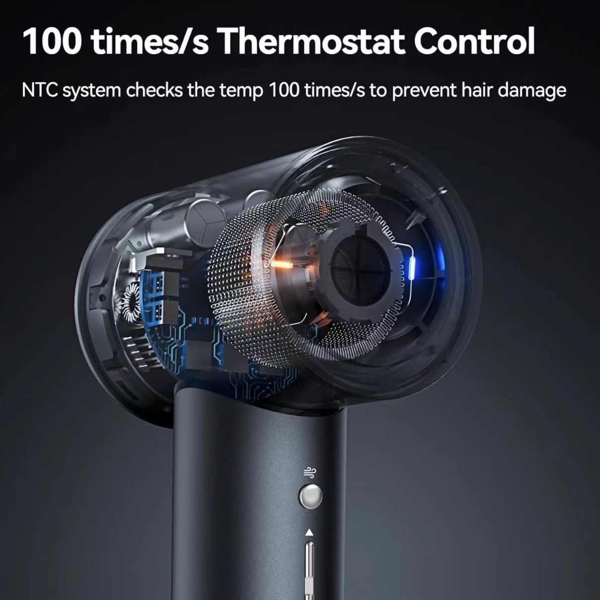 Intelligent high-speed hairdryer anion hot compress beauty hot and cold wind household cross-border aluminium alloy high-power hairdryer