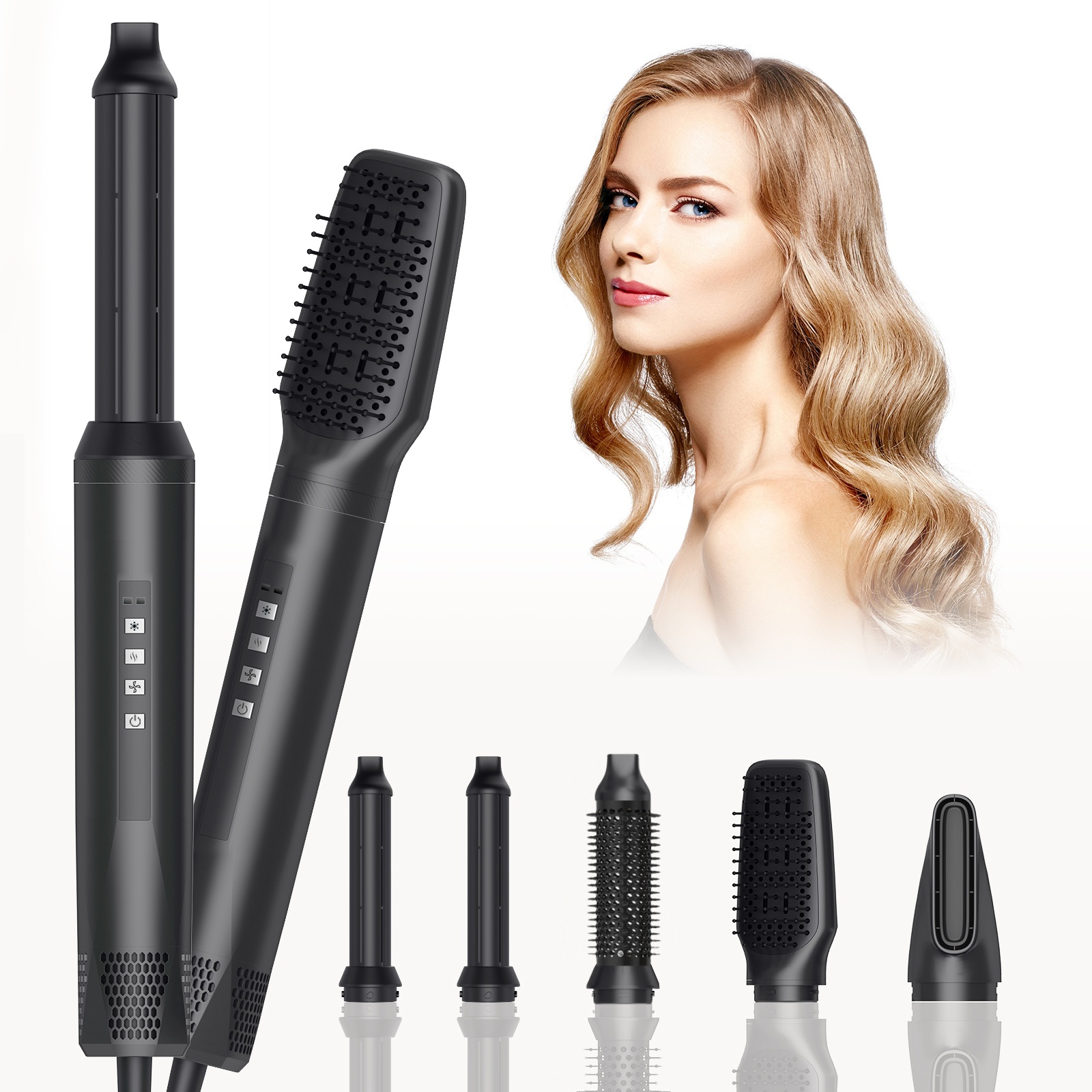 5 in 1 Hair Dryer Brush, Upgrade Blow Dryer Brush Air Curler Air Curling Wrap Styler, Detachable Hot Air Brush Negative Ion Curling Brush Iron, Hair Styling Tools for Drying Curling Straightening