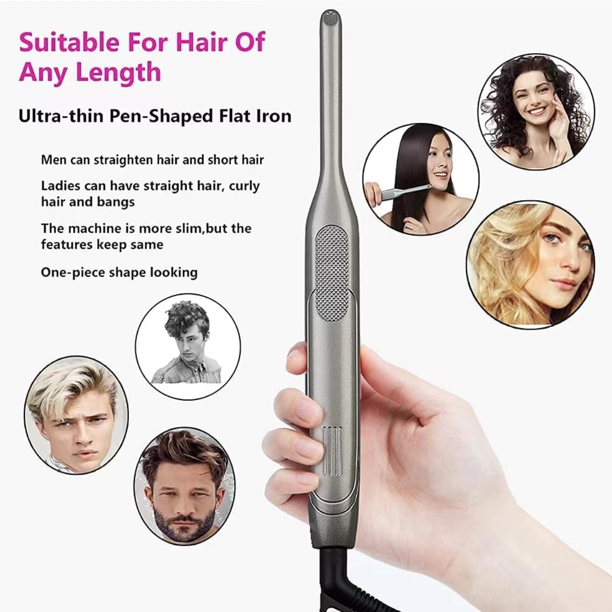 Short Hair Small Flat Iron, Hair Straightener and Curling Iron in one, mvxitanny Pencil Hair Straightener, Adjustable Temperature Straight with 1/3 inch Beard, Instant Heating, Dual Voltage